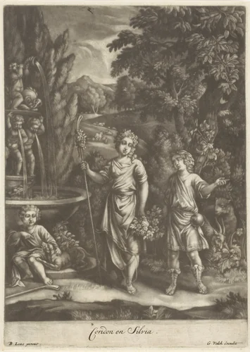 Coridon en Silvia by anonymous, print, 1662-1726