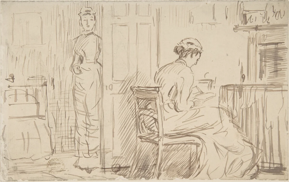 Two Nursemaids by Charles Samuel Keene, drawing, 1870-1891