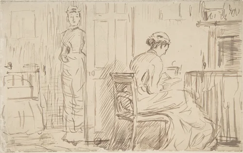 Two Nursemaids by Charles Samuel Keene, drawing, 1870-1891