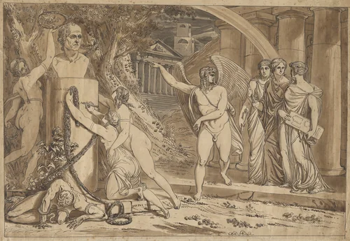 Virtues Crowning the Bust of Canova by Michele Sangiorgi, drawing, 1812