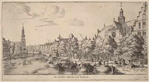 Noordenmarkt with the Noorden Kerk (De Noorder Marckt met de Kerck) by Reinier Nooms, print, 1623-1667