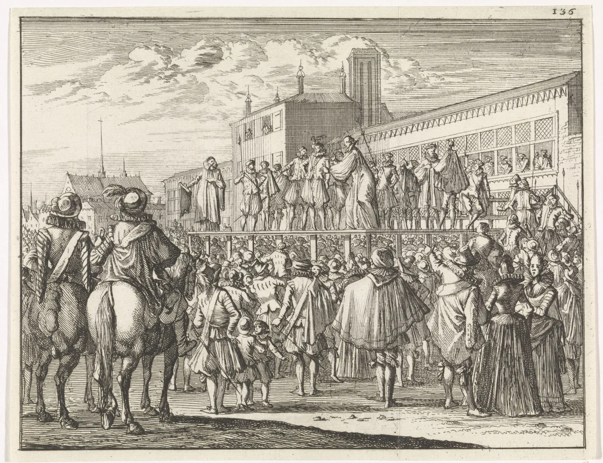 Openbare redevoering van meester Godefroy Bousart te Atrecht by Caspar Luyken, print, 1700