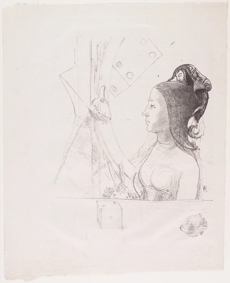 Woman in Profile to the Left, Wearing a Hennin Headdress (Femme de profil vers la gauche, coiffée d'un hennin) by Odilon Redon, print, 1898