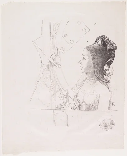 Woman in Profile to the Left, Wearing a Hennin Headdress (Femme de profil vers la gauche, coiffée d'un hennin) by Odilon Redon, print, 1898