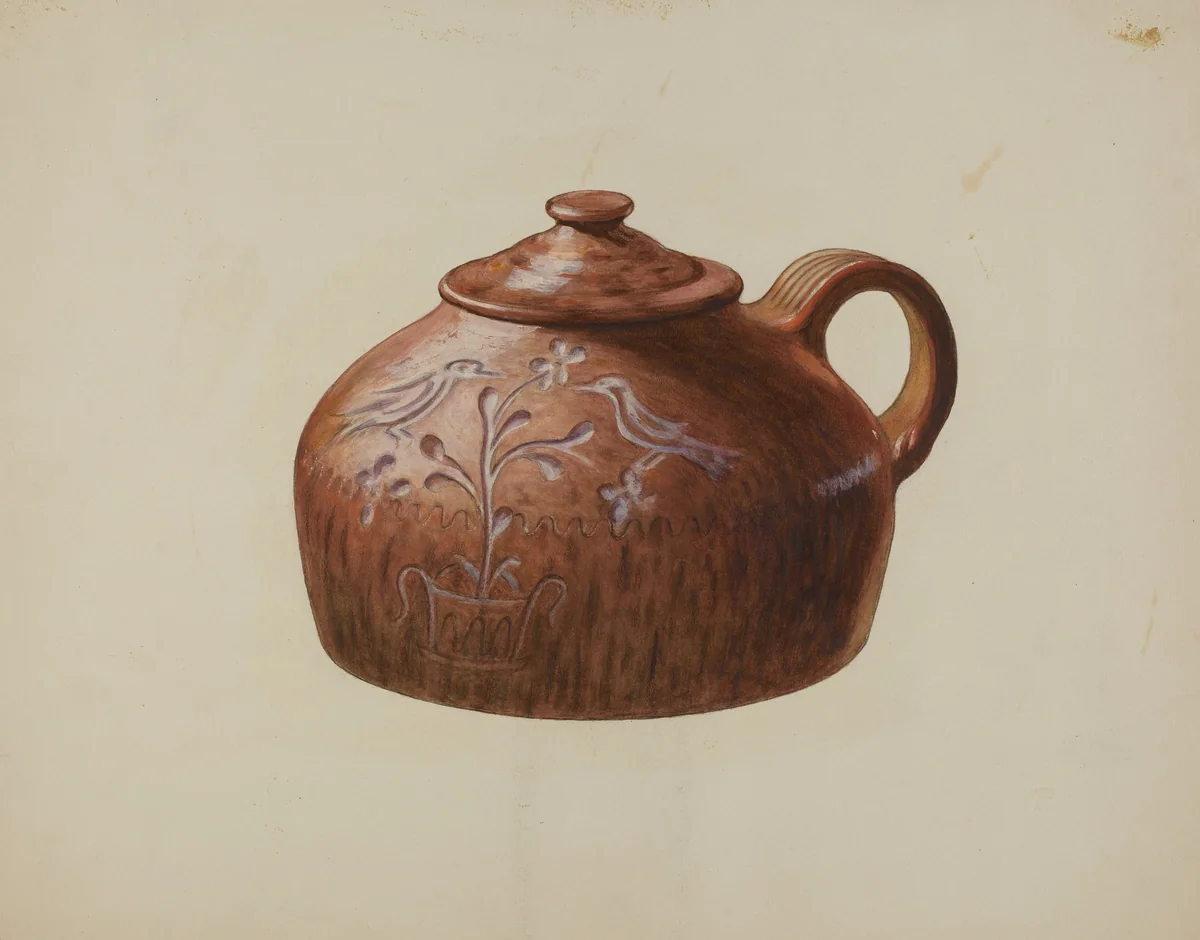 Pa. German Bean Pot with Lid by Henrietta S. Hukill, index of american design, 1941