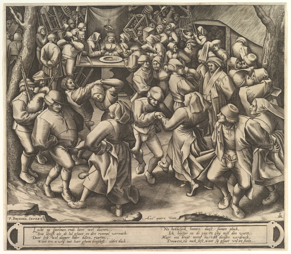 The Peasant Wedding Dance by Pieter van der Heyden, print, 1570-1580