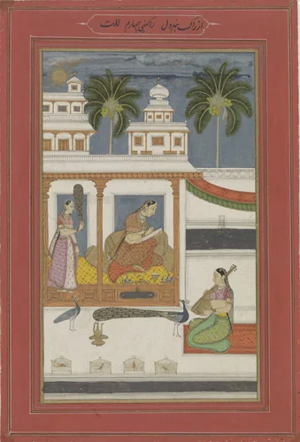 A woman drawing the portrait of her absent lover (Dhanashri ragini) by anonymous, drawing, 1700-1749
