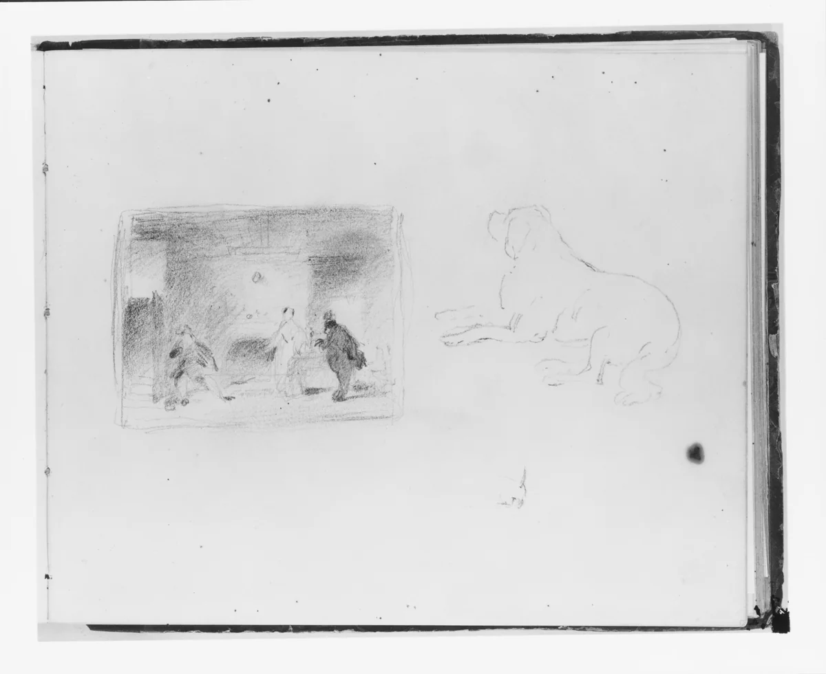 Study for the "City and Country Beaux"; Sketch of a Hound (from Sketchbook) by Francis William Edmonds, artwork, 1835-1863