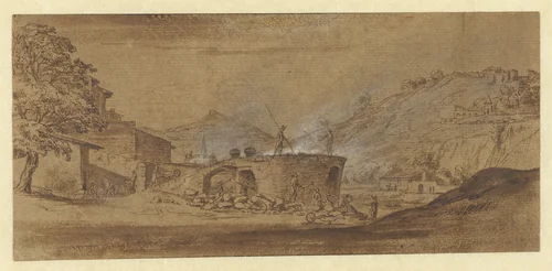 Kalkoven bij Lyon by Michiel van Overbeek, drawing, 1699-1719