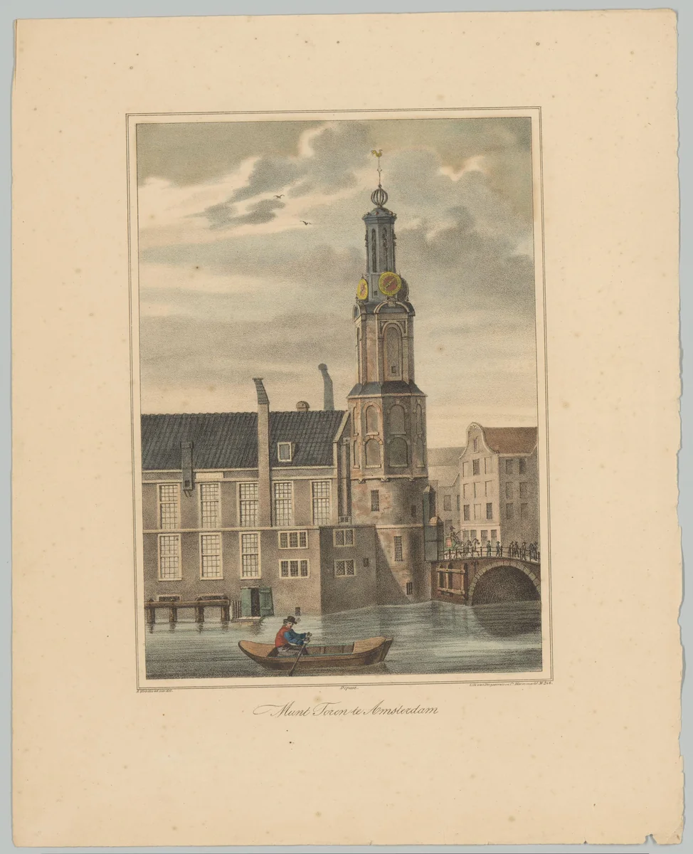 Gezicht op de Munttoren te Amsterdam by anonymous, print, 1828