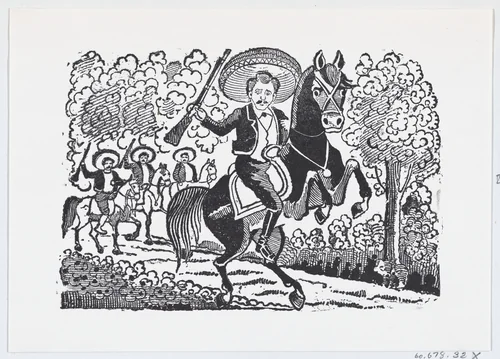 A revolutionary soldier on horseback with a rifle (Heraclio Bernal) by José Guadalupe Posada, print, 1852-1913