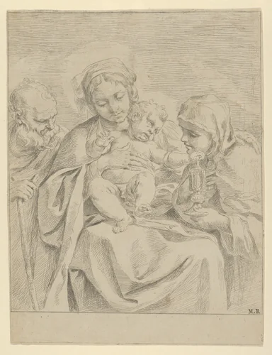 The Holy Family with Saint Clare (counterproof) by Guido Reni, print, 1590-1600