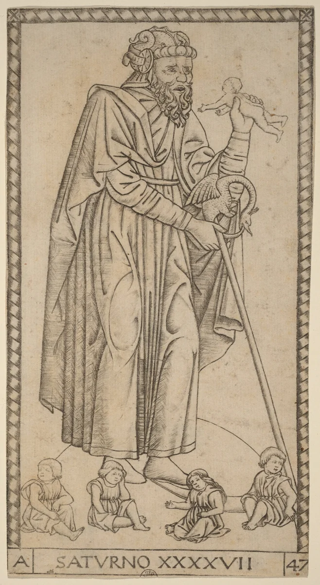 Saturno (Saturn) by Master of the S-Series Tarocchi, print, 1470