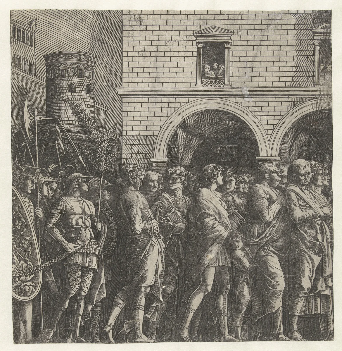 Senatoren in triomftocht van Julius Caesar by Unknown, print, 1486-1492