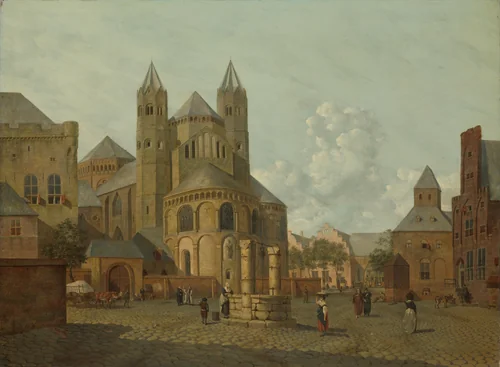 Imaginary Cityscape with Romanesque Church by Johannes Huibert Prins, painting, 1793
