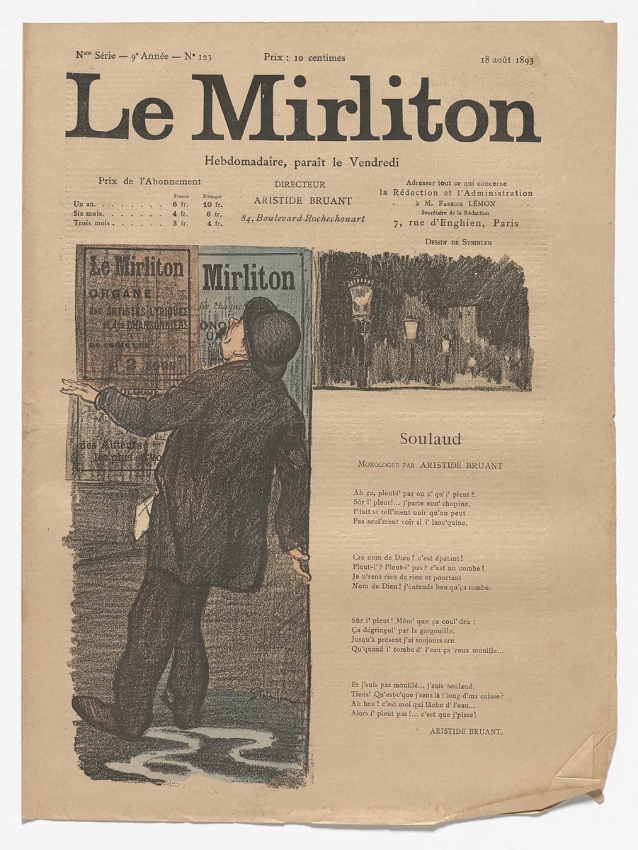 Le Mirliton, no. 123 by Théophile-Alexandre Steinlen, periodical, 1893
