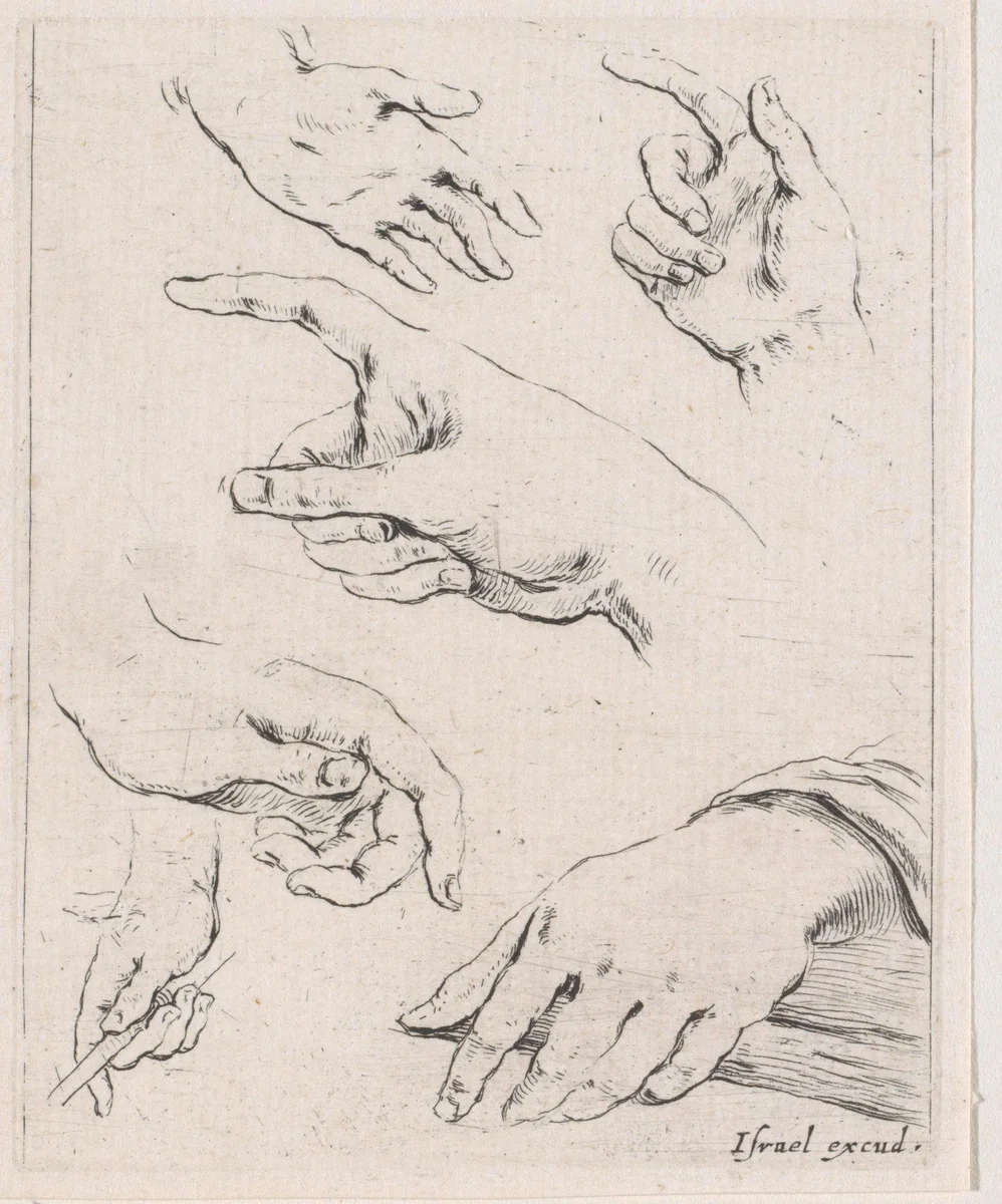 Zes handen by Stefano della Bella, print, 1620-1664