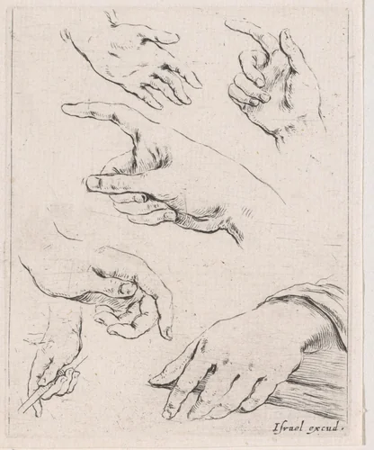 Zes handen by Stefano della Bella, print, 1620-1664