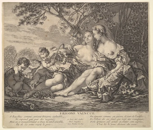 Erigone Vanquished by Claude Augustin Duflos le Jeune, print, 1740-1750