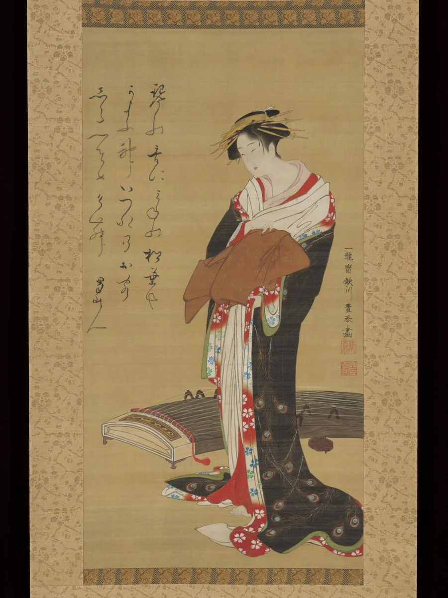 Female Entertainer with a Koto by Utagawa Toyoharu, painting, 1775-1795