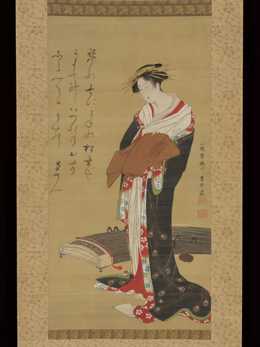 Female Entertainer with a Koto by Utagawa Toyoharu, painting, 1775-1795
