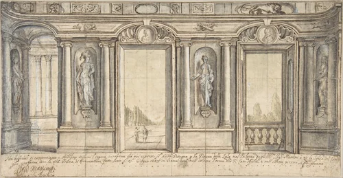 Design for a Painted Wall Decoration for Palazzo Massimo all'Aracoeli (Rome) by Basilio Briccio, drawing, 1683