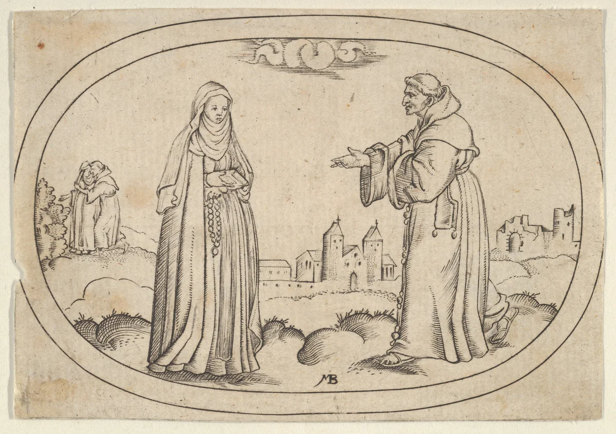 A Nun and a Friar, from Das Bossenbüchlein by Mathais Beitler, print, 1577-1587