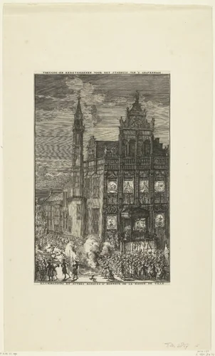 Vreugdetekens voor het stadhuis van Den Haag, 1691 by Romeyn de Hooghe, print, 1691