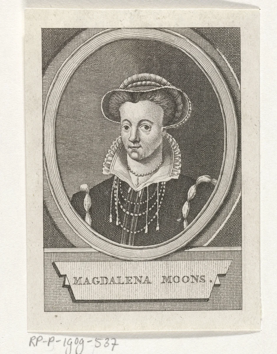 Portret van Magdalena Moons by Carel Jacob de Huyser, print, 1763-1804