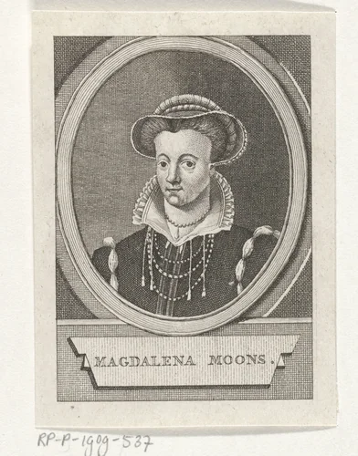 Portret van Magdalena Moons by Carel Jacob de Huyser, print, 1763-1804