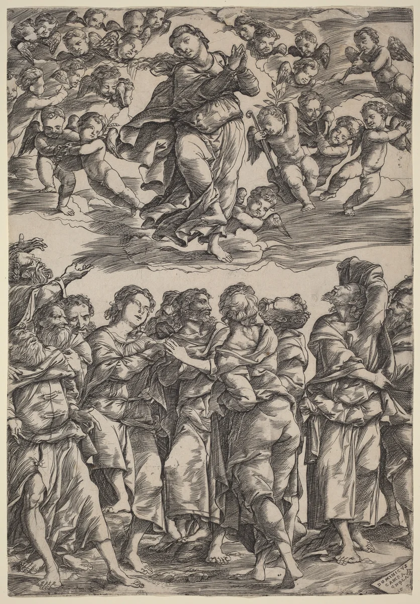 The Assumption of the Virgin by Domenico Campagnola, print, 1517