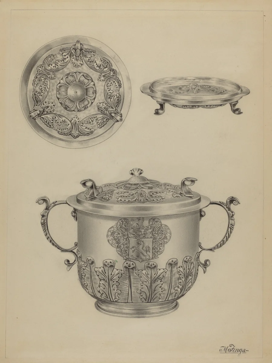 Silver Caudle Cup by Michael Fenga, index of american design, 1936