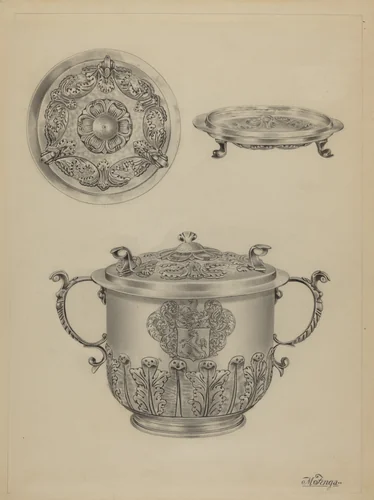 Silver Caudle Cup by Michael Fenga, index of american design, 1936