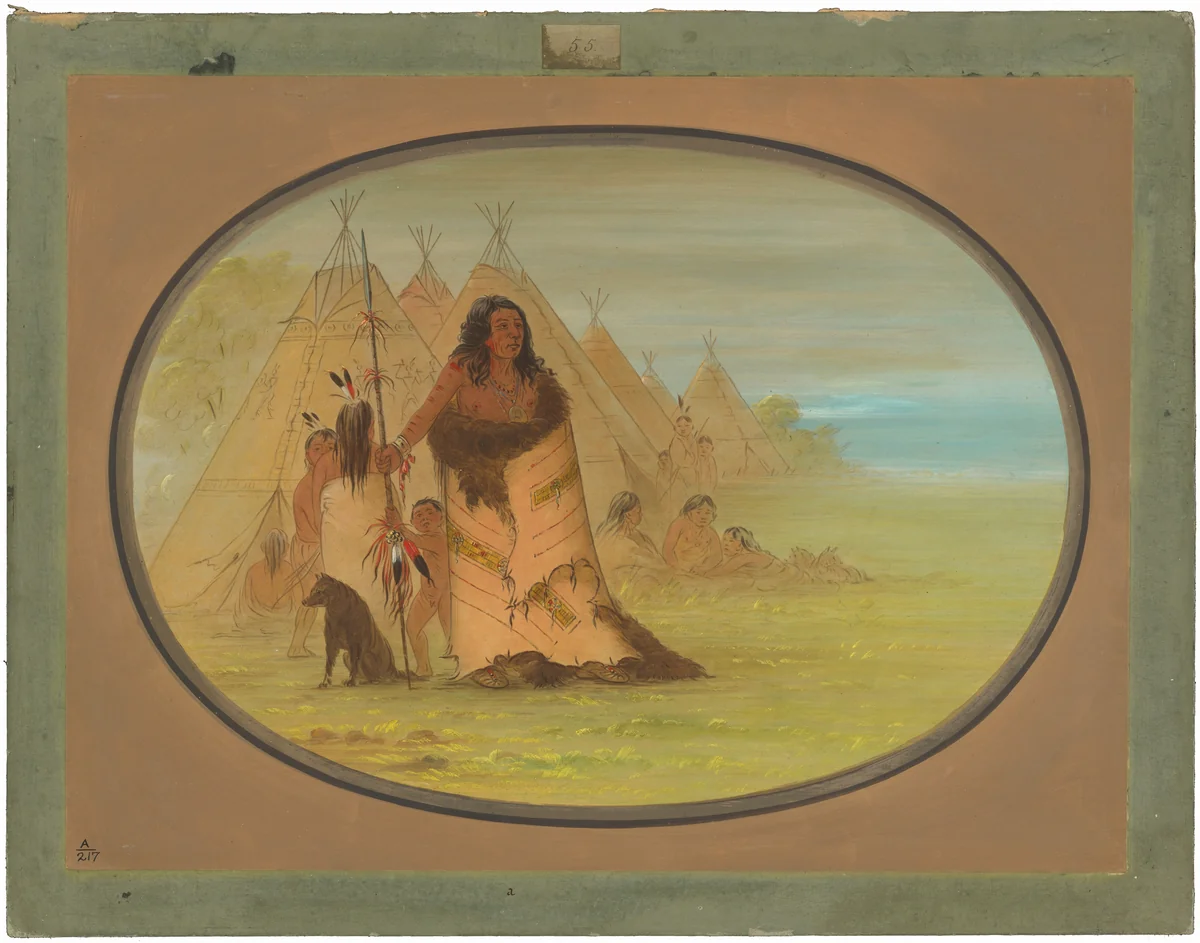 Puncah Chief Surrounded by His Family by George Catlin, painting, 1861-1869
