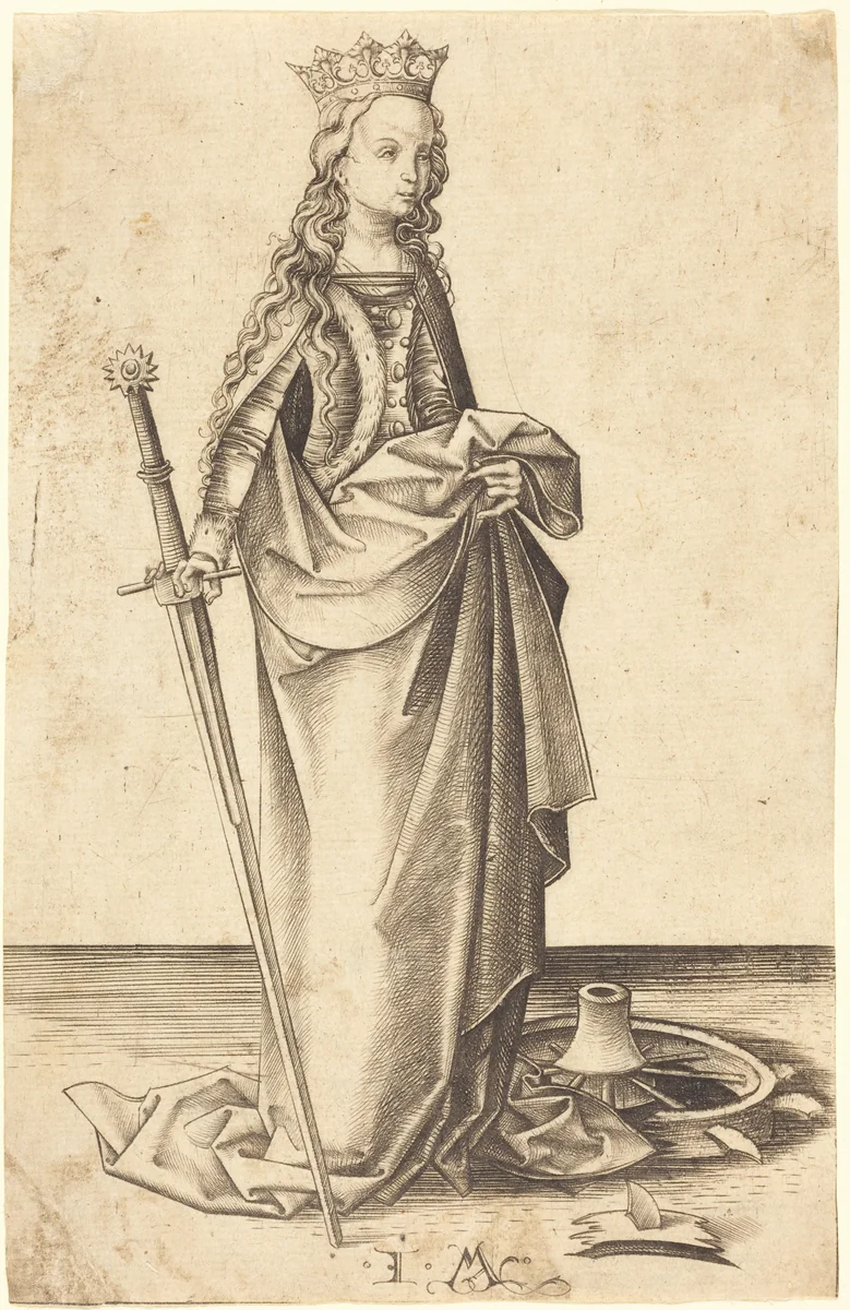 Saint Catherine by Israhel van Meckenem, print, 1480-1490