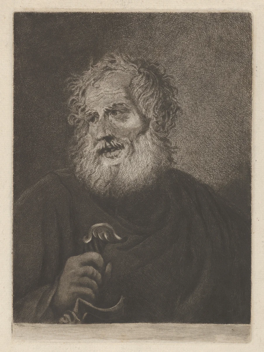Old Man with a Long Beard Holding a Stick or Sword-hilt by William Baillie, print, 1763