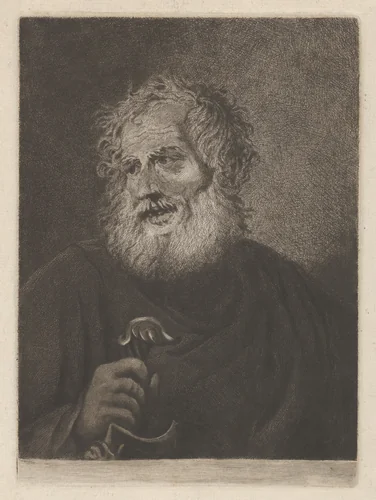 Old Man with a Long Beard Holding a Stick or Sword-hilt by William Baillie, print, 1763