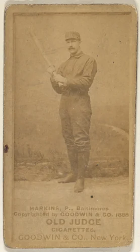 Harkins, Pitcher, Baltimore Orioles, from the Old Judge series (N172) for Old Judge Cigarettes by Goodwin & Company, photograph, 1888
