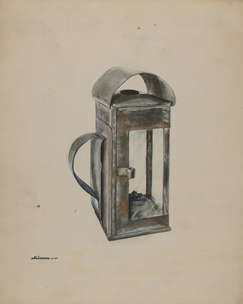 Economy Square Oil Lantern by Ralph Atkinson, index of american design, 1937