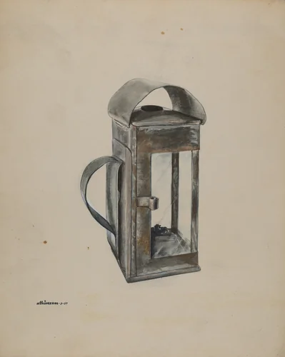 Economy Square Oil Lantern by Ralph Atkinson, index of american design, 1937