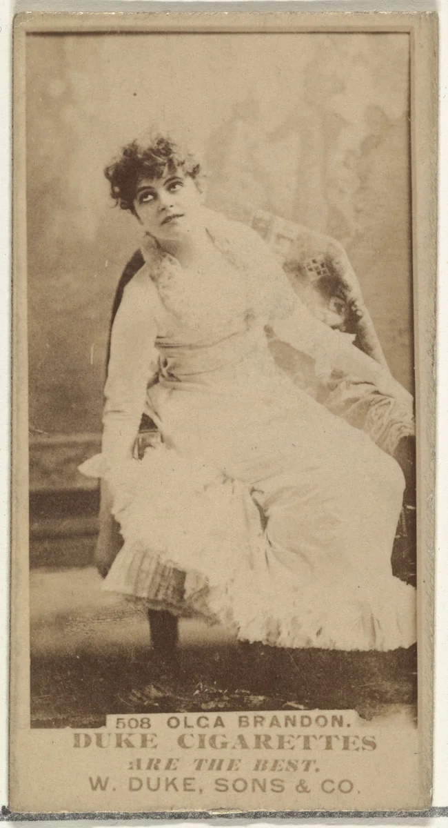Card Number 508, Olga Brandon, from the Actors and Actresses series (N145-7) issued by Duke Sons & Co. to promote Duke Cigarettes by W. Duke, Sons & Co., photograph, 1880-1889