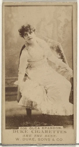 Card Number 508, Olga Brandon, from the Actors and Actresses series (N145-7) issued by Duke Sons & Co. to promote Duke Cigarettes by W. Duke, Sons & Co., photograph, 1880-1889
