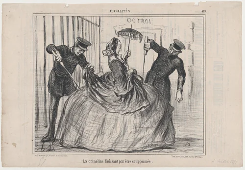 La crinoline finissant par être soupçonnée, from Actualités, published in Le Charivari, July 4, 1857 by Honoré Daumier, print, 1857