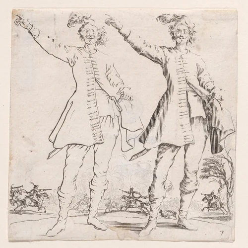 Le Turc Vu de Face, Levant le Bras Droit (Front View of the Turk, Raising his Right Arm), plate 7 from "Varie Figure" (Various Figures) by Jacques Callot, print, 1615-1625