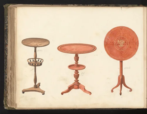 Drie ontwerpen voor gueridons by anonymous, drawing, 1825-1839