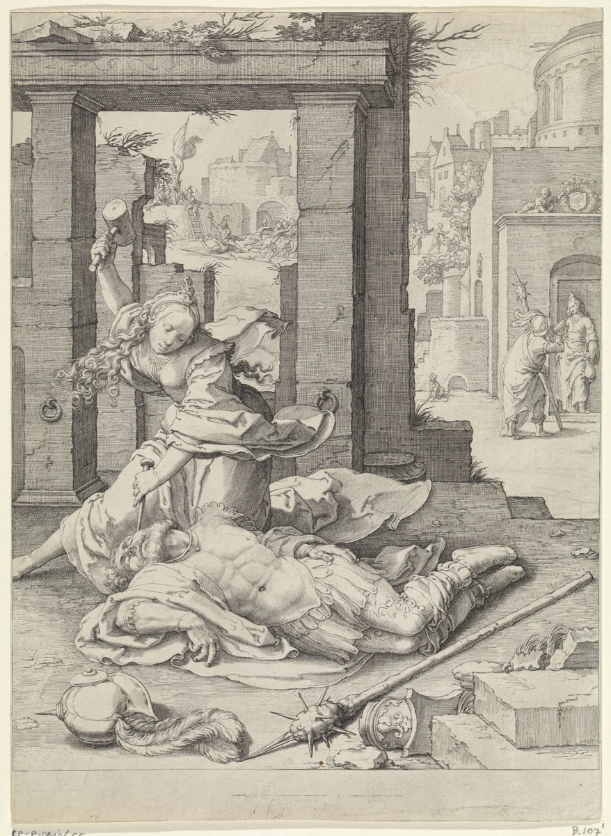 Jaël en Sisera by Jan Saenredam, print, 1589-1607