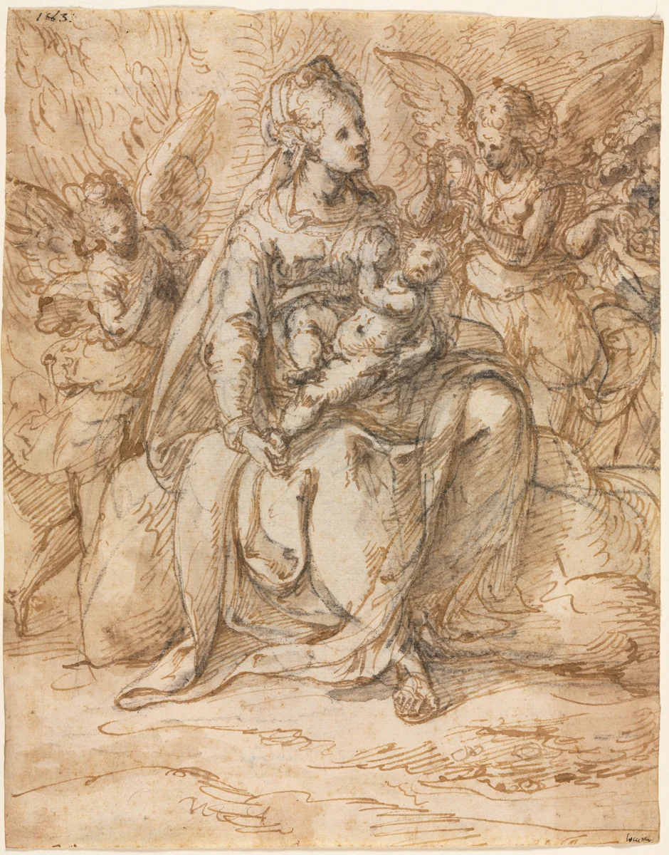 Madonna and Child with Angels by Aurelio Luini, drawing, 1575-1600