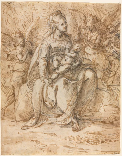 Madonna and Child with Angels by Aurelio Luini, drawing, 1575-1600