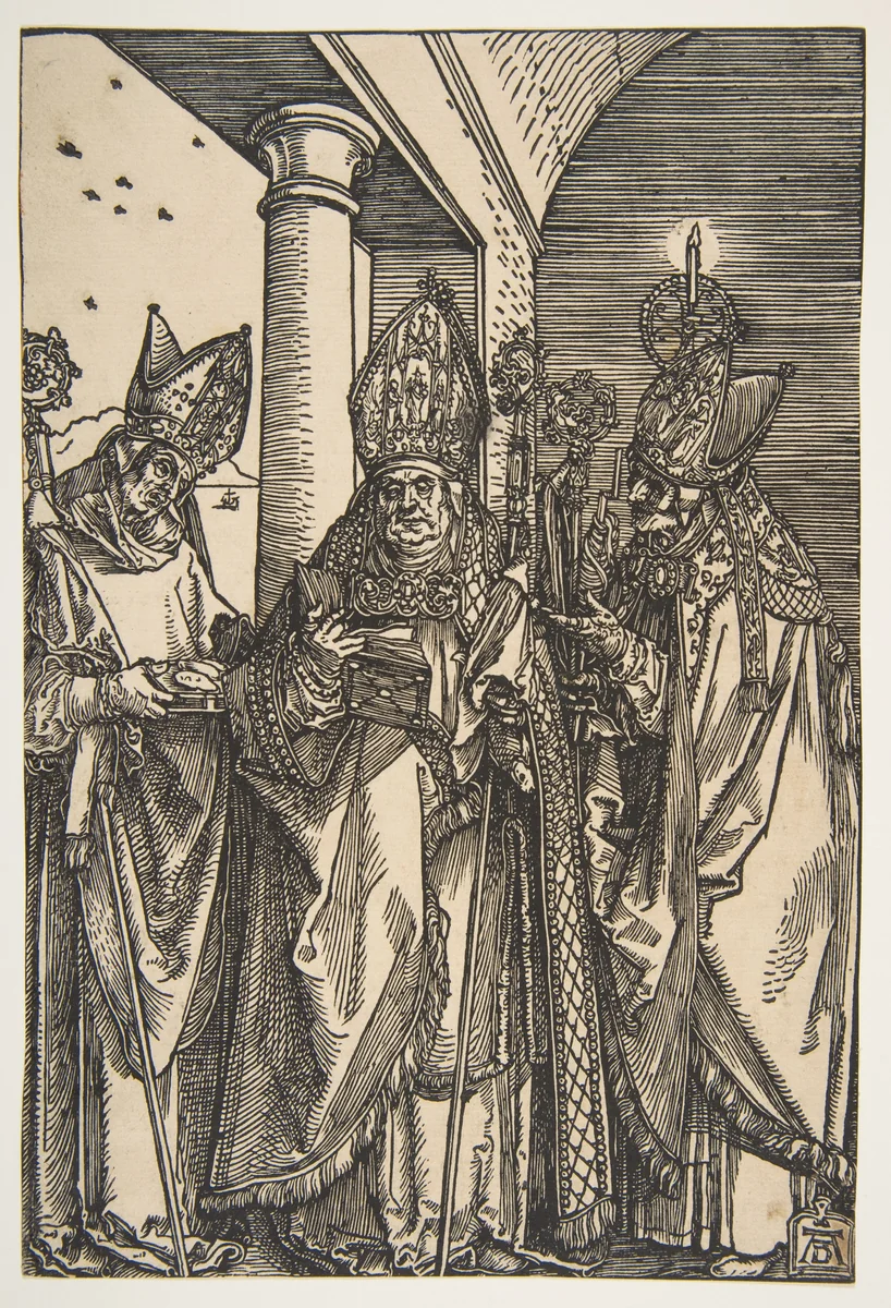 Saints Nicholas, Ulrich and Erasmus by Albrecht Dürer, print, 1505