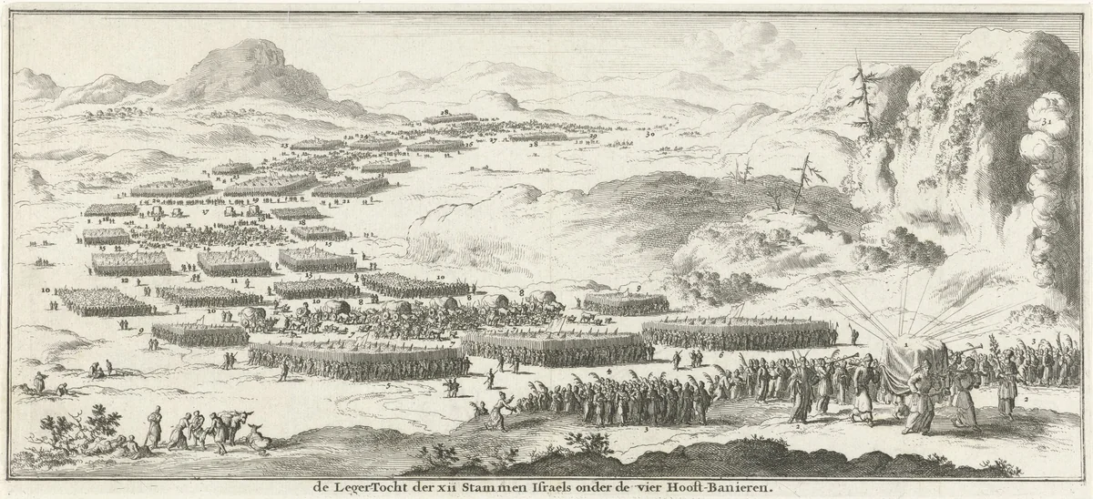 Legertocht van de twaalf stammen van Israël met het tabernakel by Jan Luyken, print, 1683